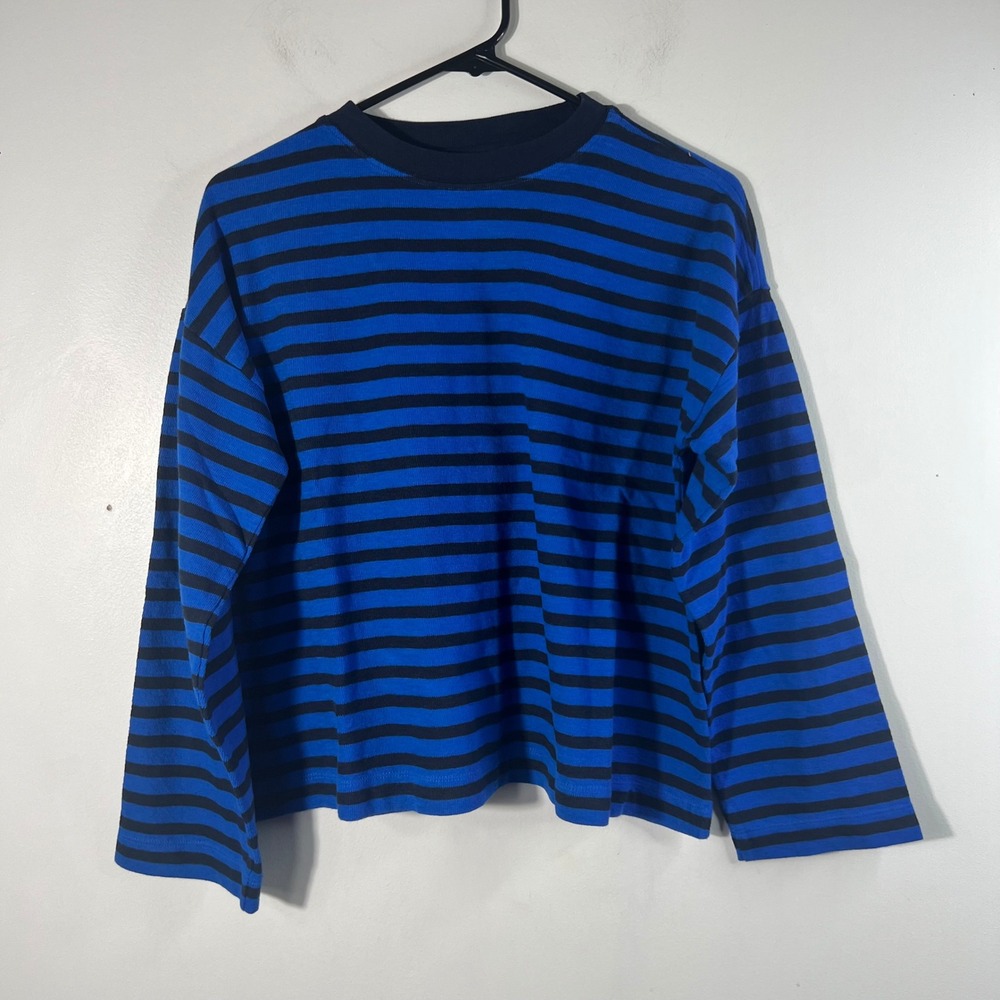 Madewell Long Sleeve East Tee Textured Striped Blue Black XXS NWT‎ Style NU842